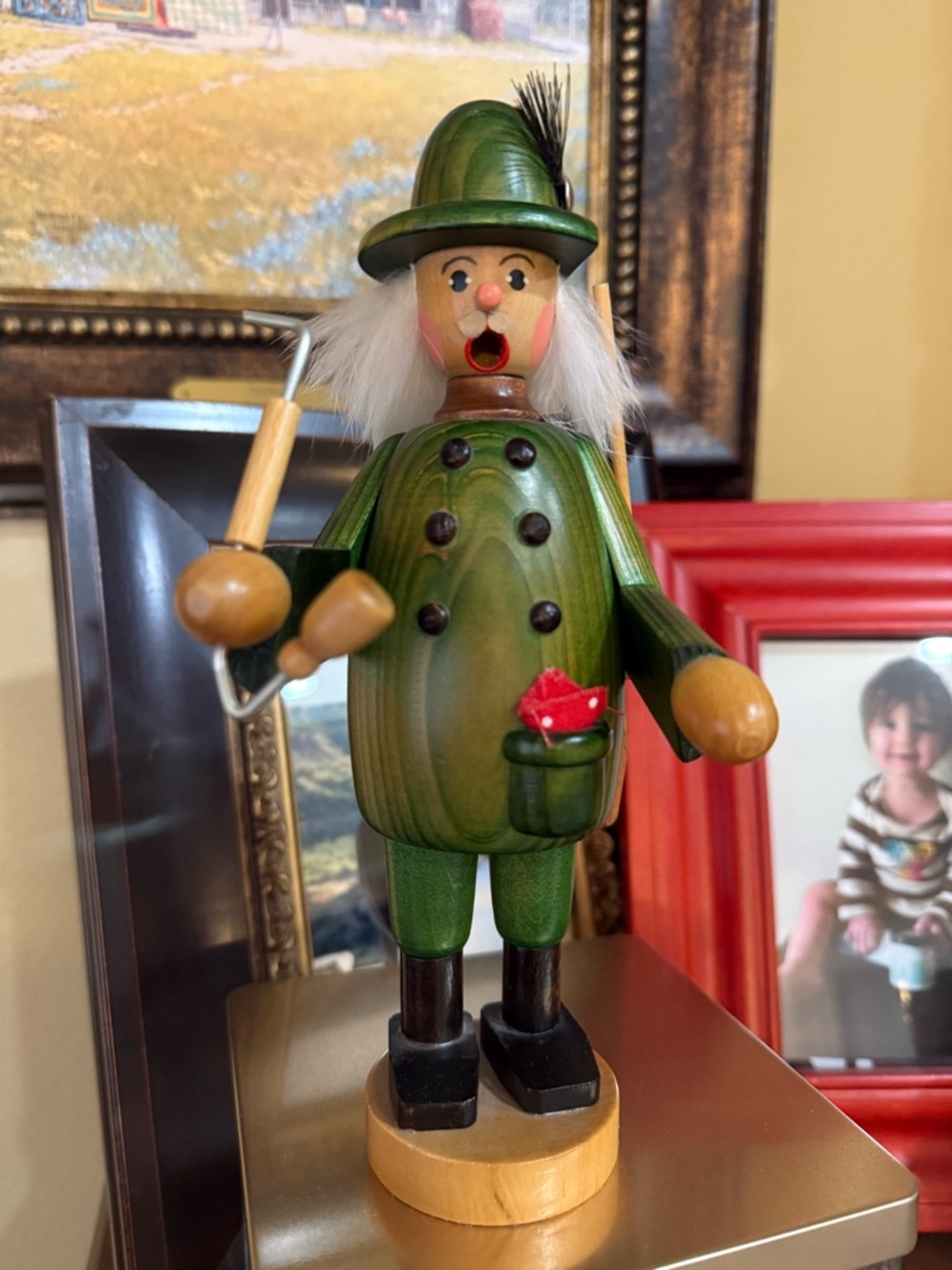 German smoking man hunter incense burner cones, wooden folk art, collectible